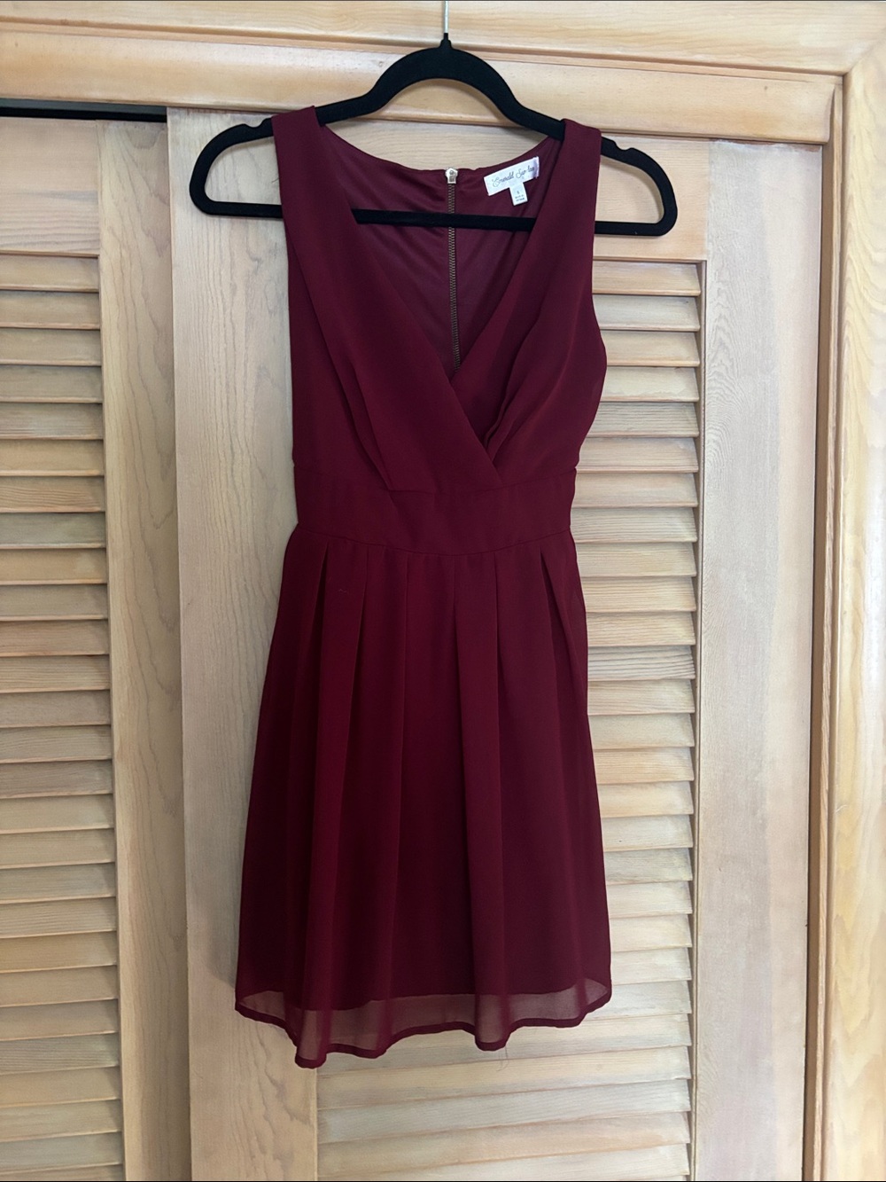 Emerald Sundae Sleeveless V-Neck Wine Red Pleated Mini Dress